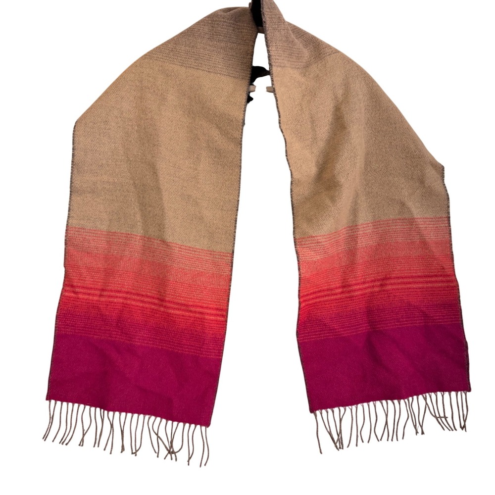 Molina by Jimmy Hourihan Scarf Multi Color Grey Tan Pink Fringe Made in France